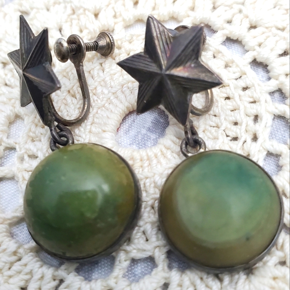 Neolite Jasper Gemstone Star Earrings